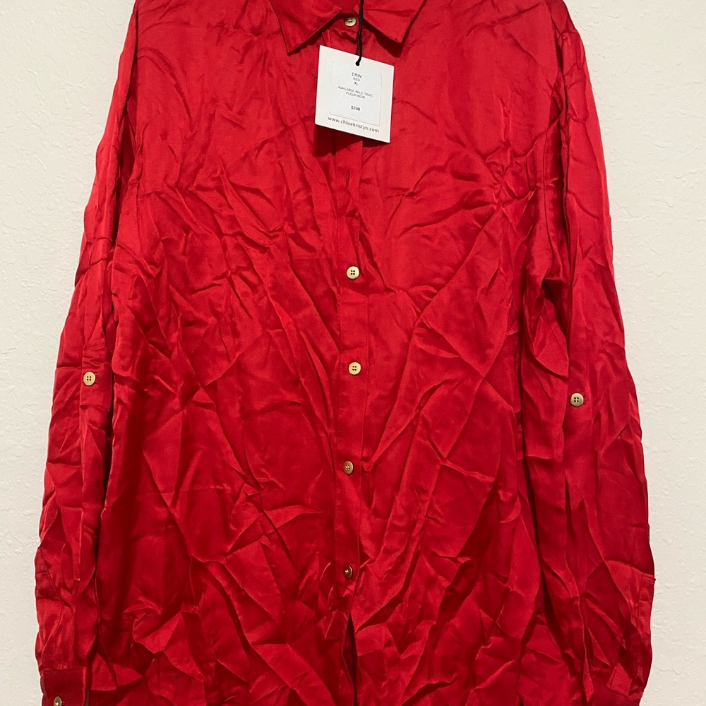 Vibrant Red Button Down Shirt for Women